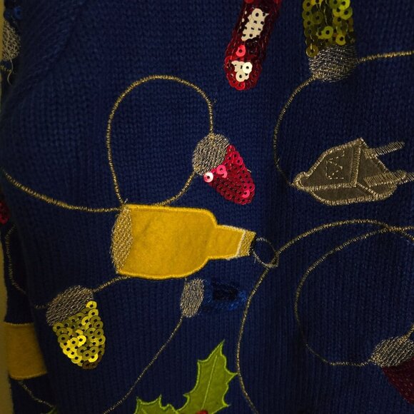 Jolly Sweaters Vintage Ugly Christmas Sweater Bow Tie Sequined Size XL - Picture 5 of 9